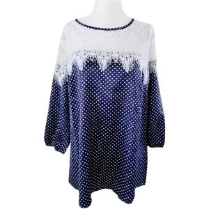 FROCK & FRILL SILKY VINTAGE 50S POLKA DOT LACE BLOUSE SZ 1X 14